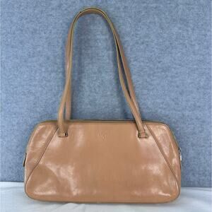 Vintage Monsac Original Small Tan Leather Baguette Style Bag 90s Minimalist Chic
